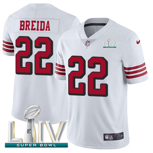 San Francisco 49ers Nike #22 Matt Breida White Super Bowl LIV 2020 Rush Youth Stitched NFL Vapor Untouchable Limited Jersey